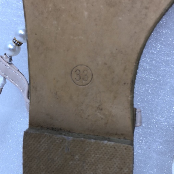 Kailee P Sandals Faux Pearl & Rhinestone Crystal Champagne Ankle Ribbon Size 33 - Picture 10 of 12